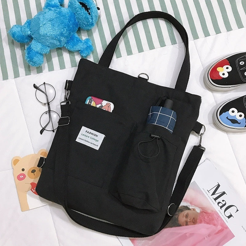 Kenike Harajuku black canvas student shoulder bag variant