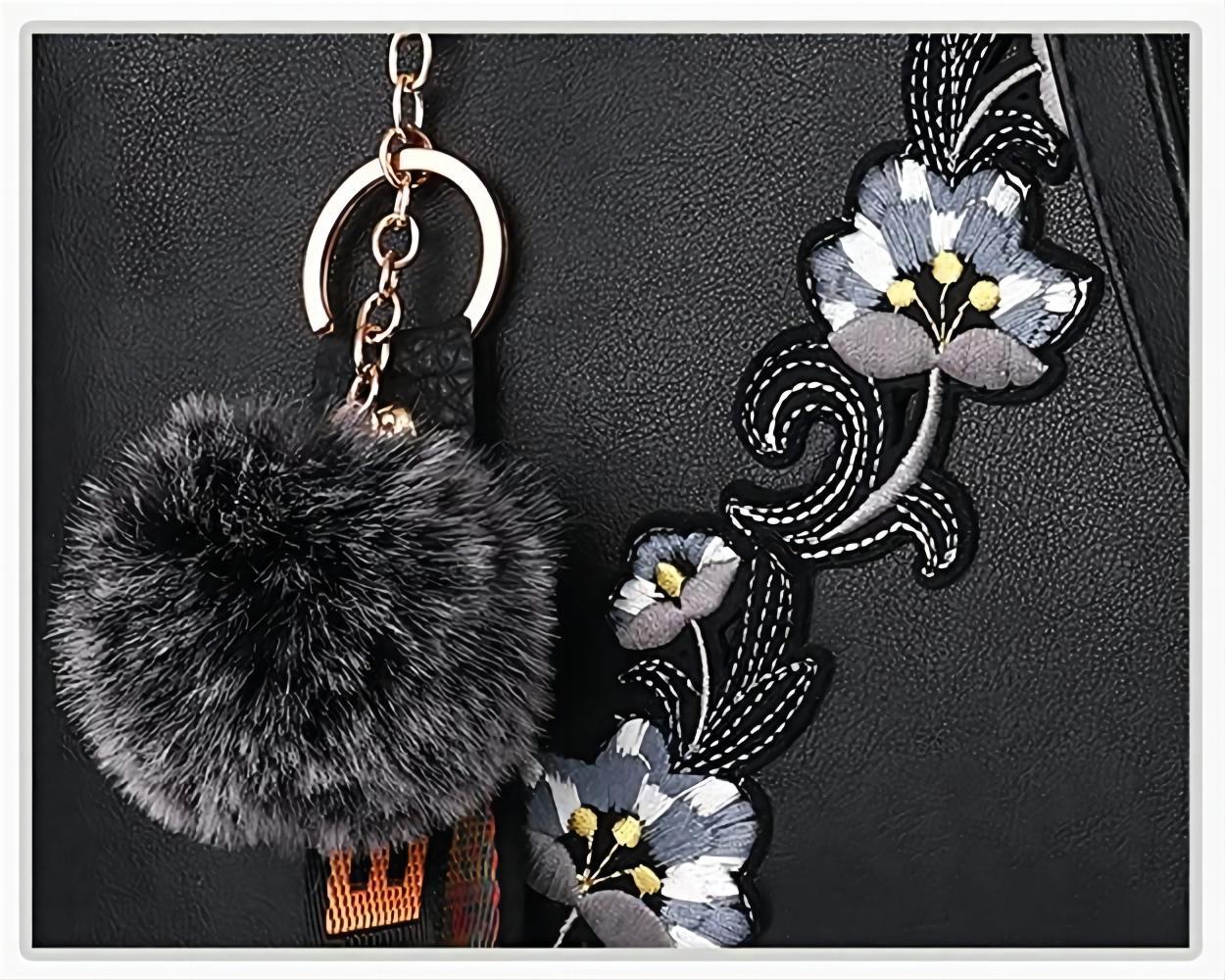 Kenike flower pattern bag strap and hardware detail