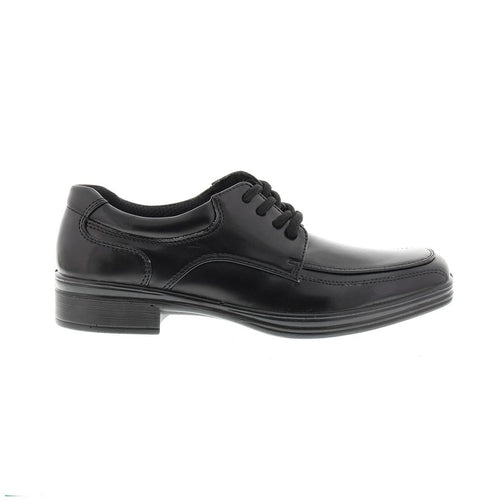 Deer Stags Sharp boys' black dress shoes angled view