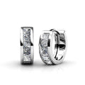 Silver and crystal square hoop earrings front view