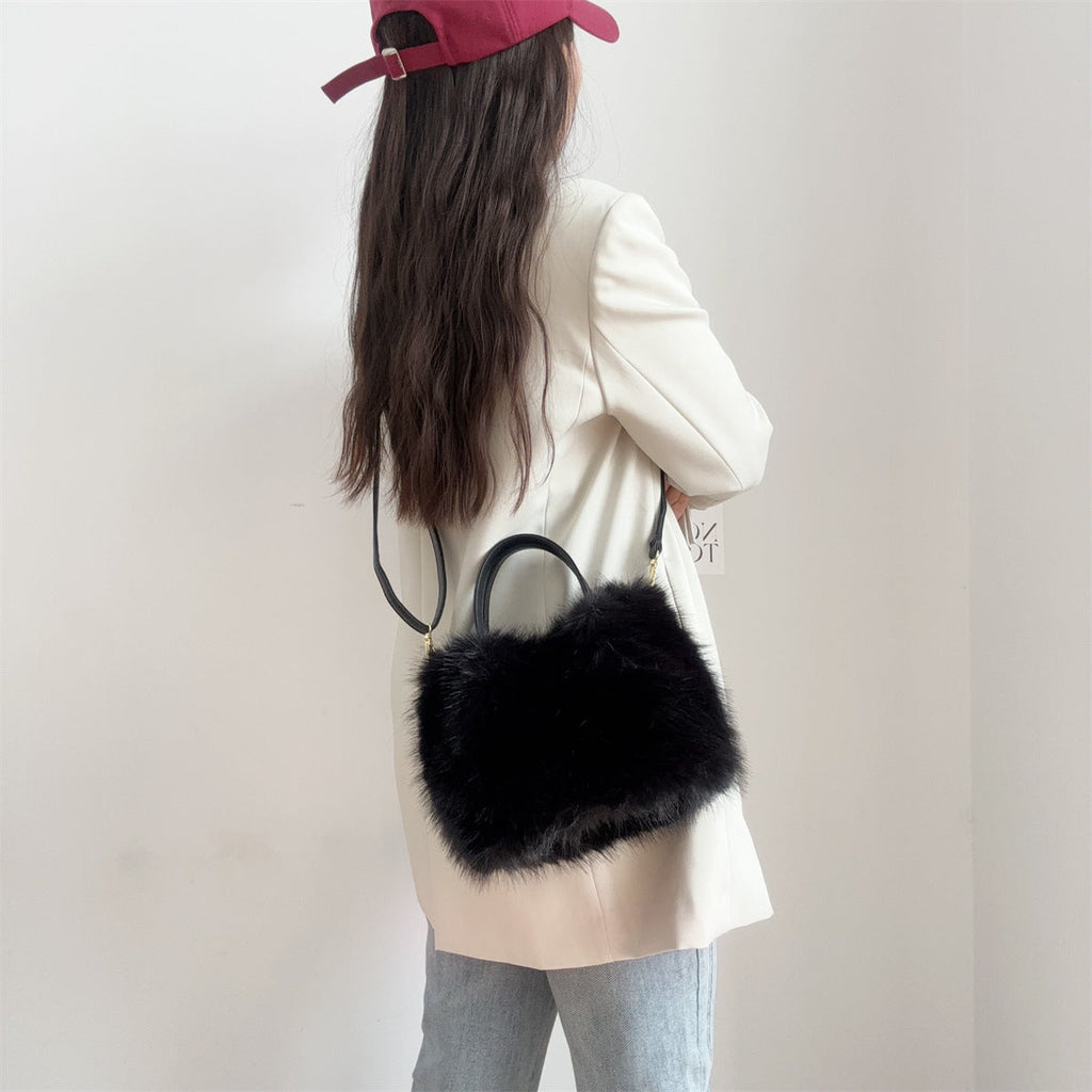 Kenike women's faux fur tote bag interior view