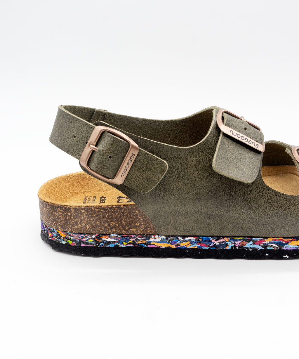 Nuoceans MOSSY khaki recycled vegan leather sandal strap detail