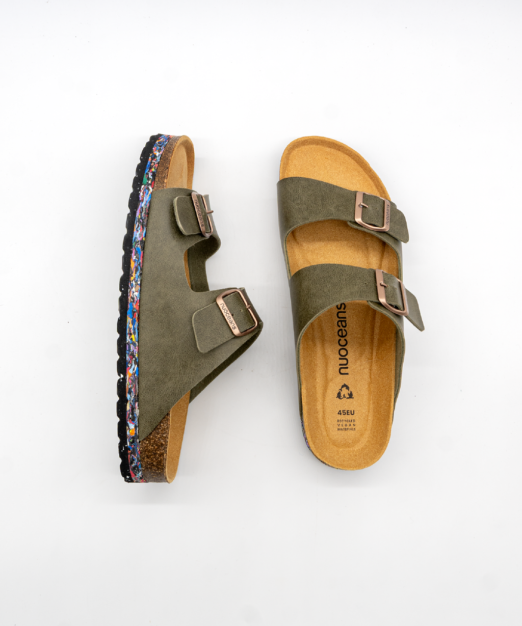 Nuoceans NORI khaki vegan leather sandal side view