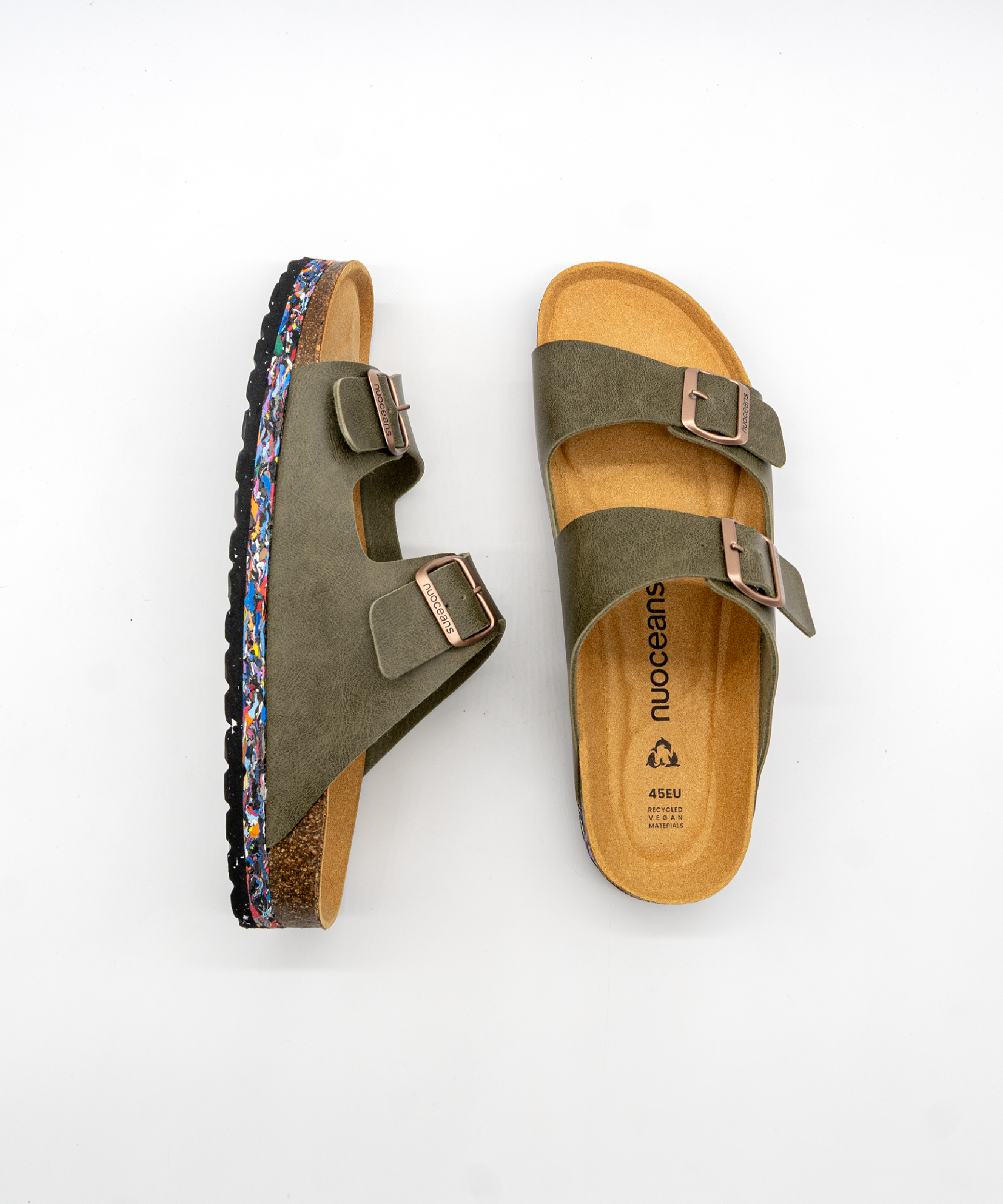 Nuoceans NORI khaki vegan leather sandal side view