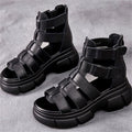 Kenike black hollow-out platform retro sandals variant