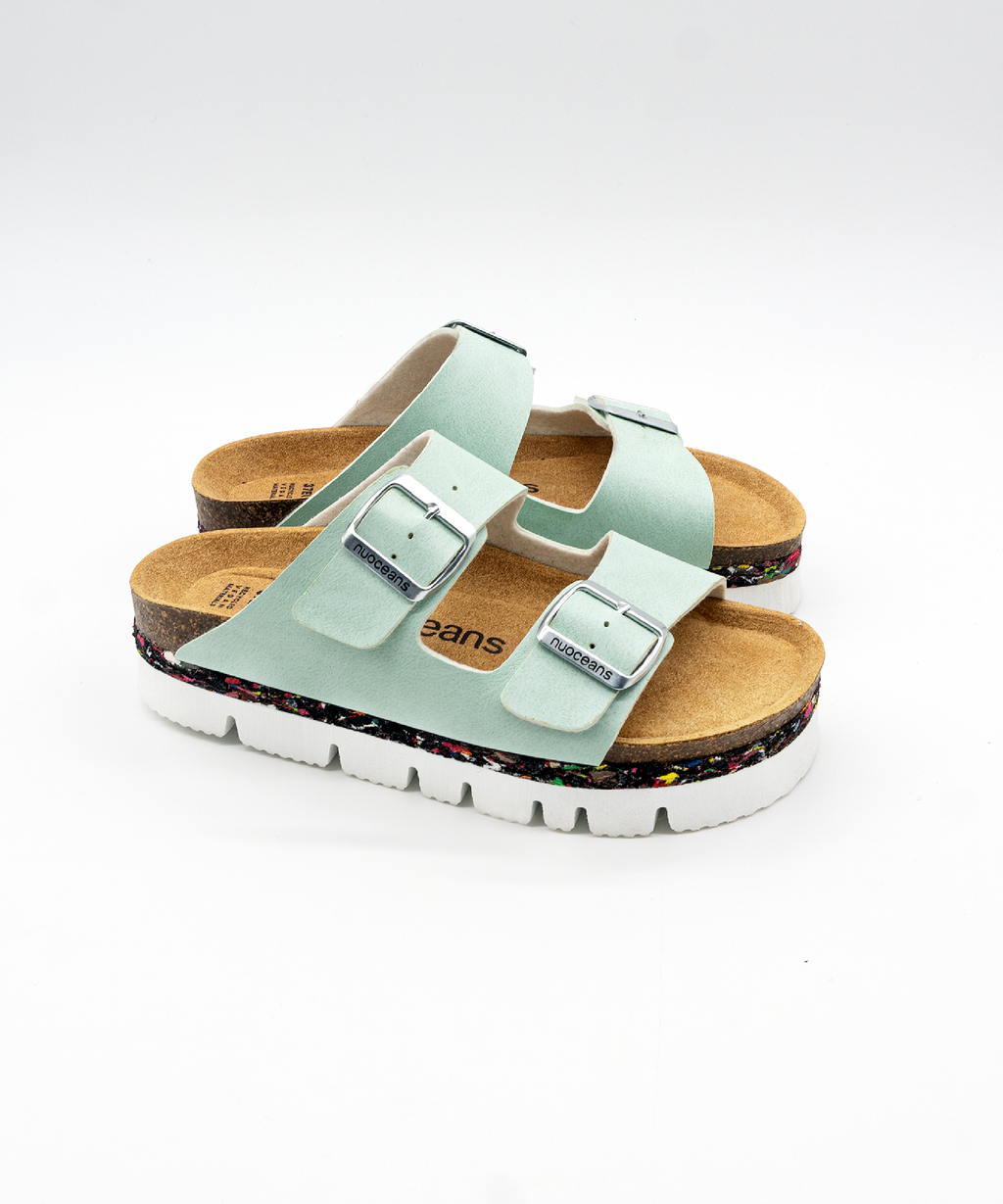 Nuoceans BUBBLES aqua blue platform sandal side product view