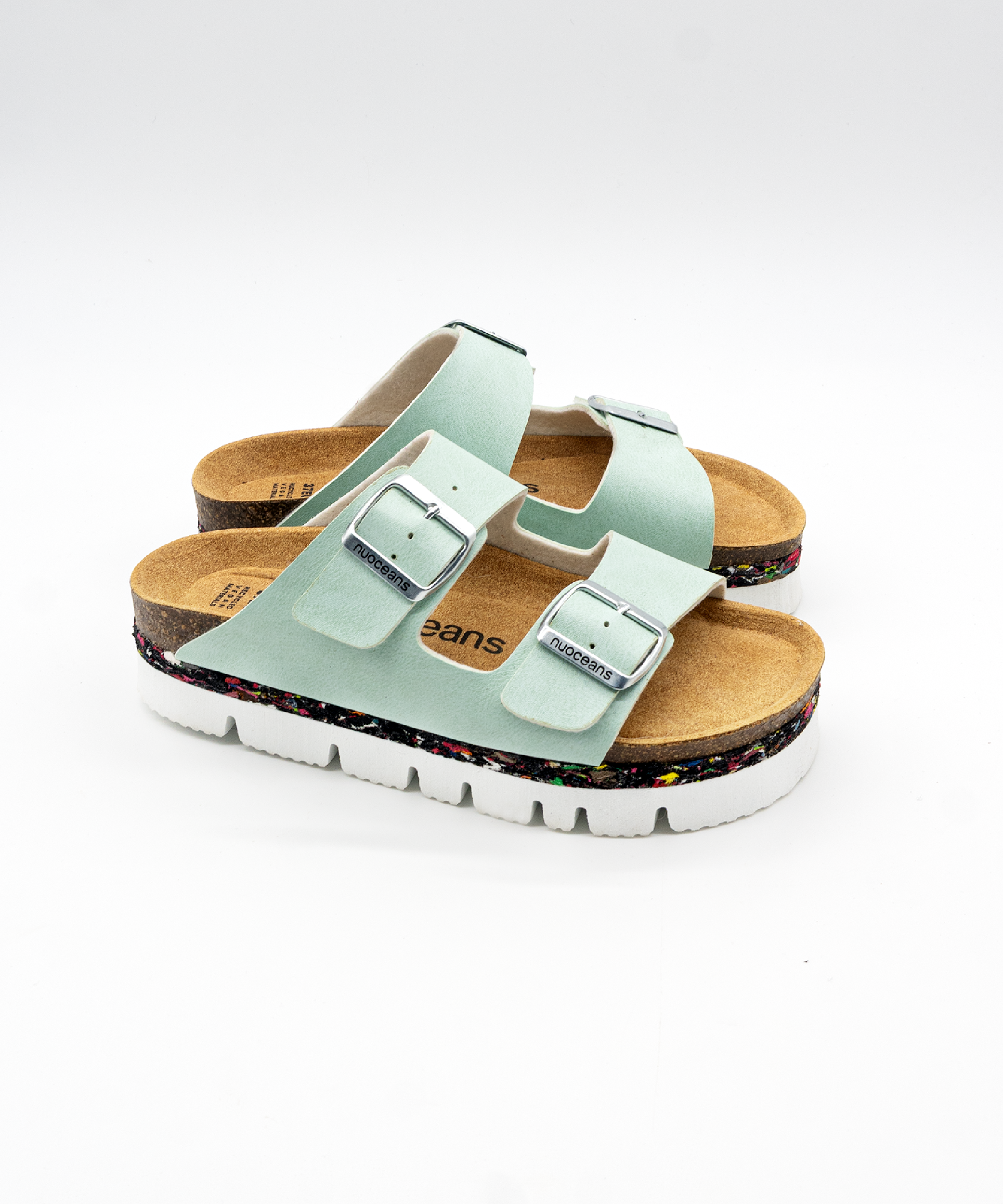 Nuoceans BUBBLES aqua blue platform sandal side product view