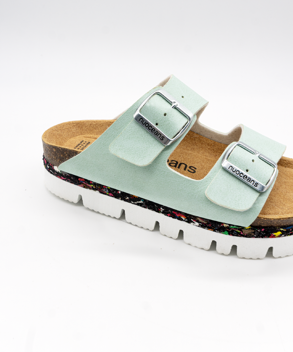 Nuoceans BUBBLES aqua blue platform sandal strap detail image