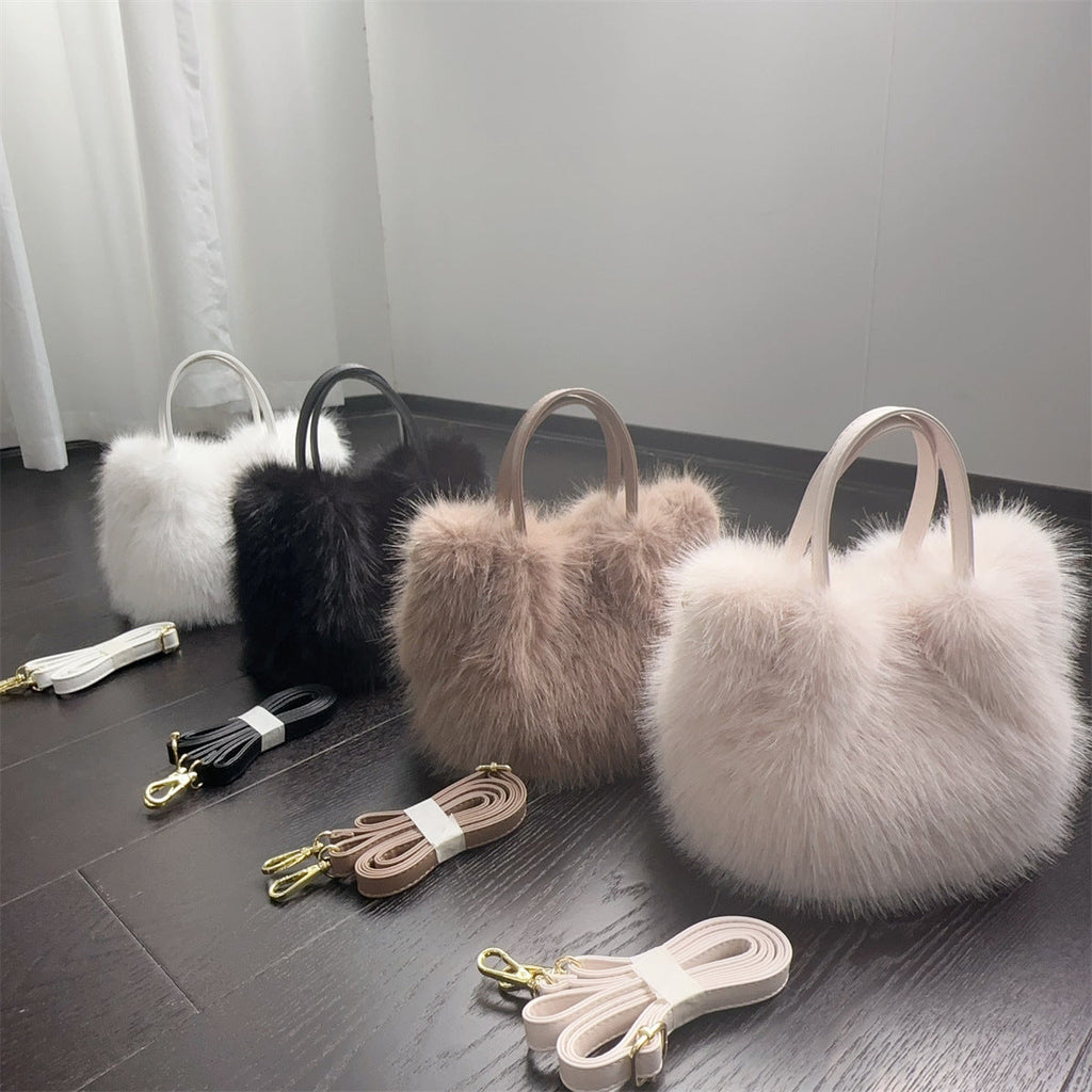 Kenike women's plush faux fur tote bag front view