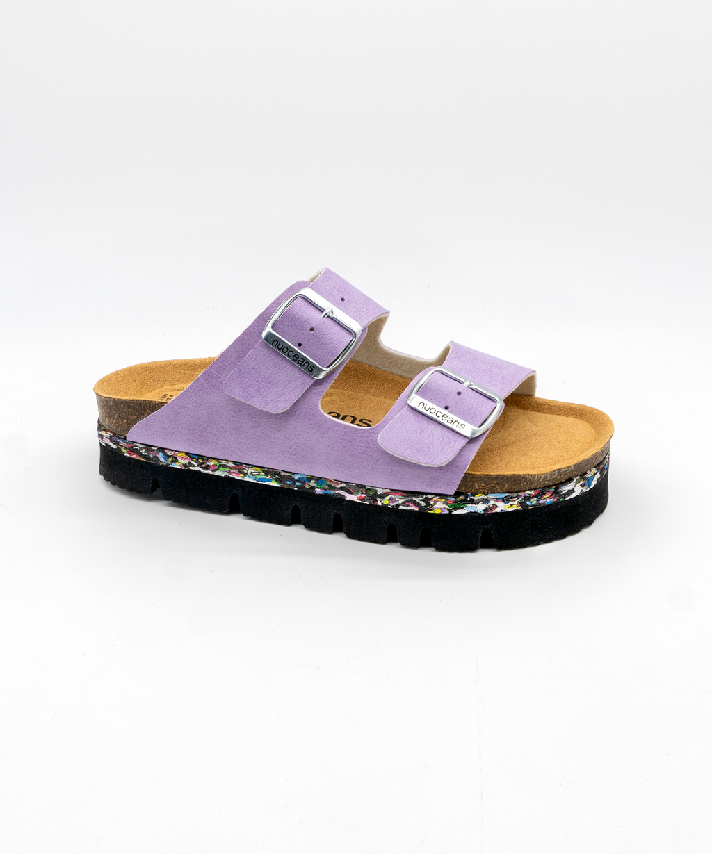 Nuoceans LILA lilac recycled vegan leather platform sandal angled view