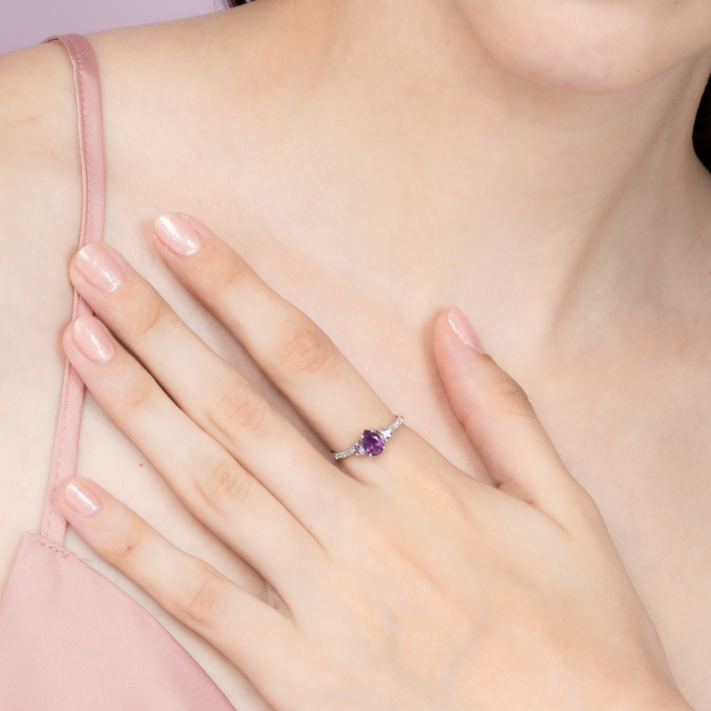 Amethyst and lavender amethyst ring in sterling silver detail image