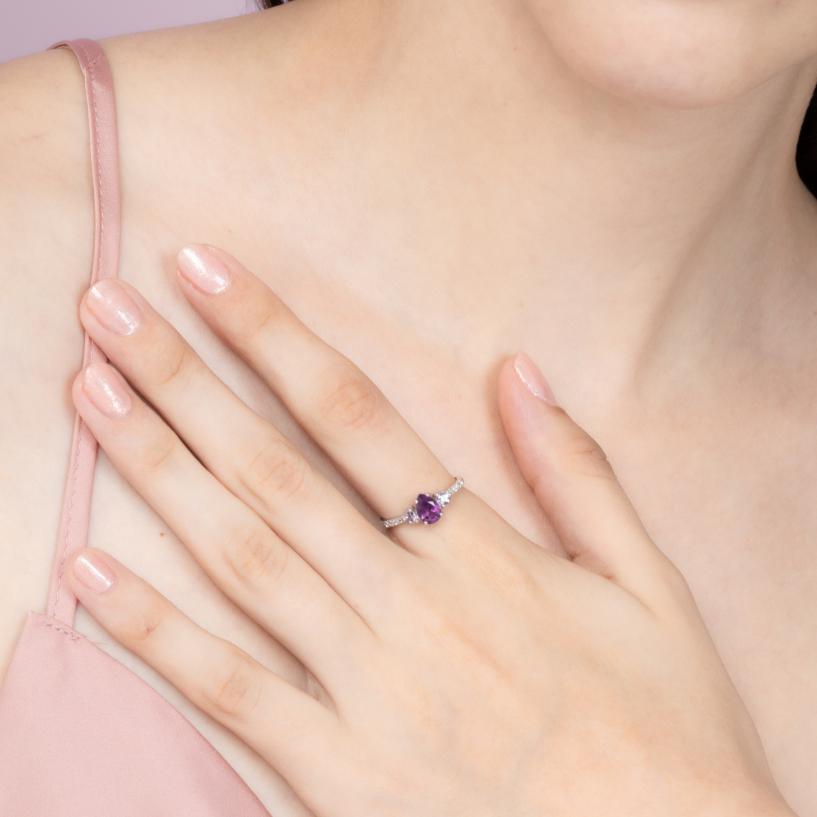 Amethyst and lavender amethyst ring in sterling silver detail image
