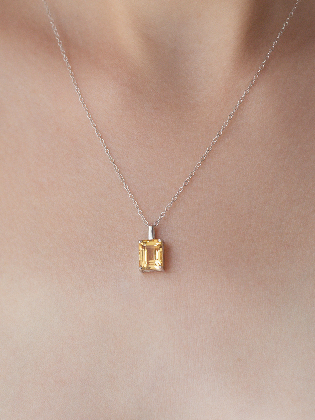 Citrine emerald cut pendant necklace in sterling silver model image