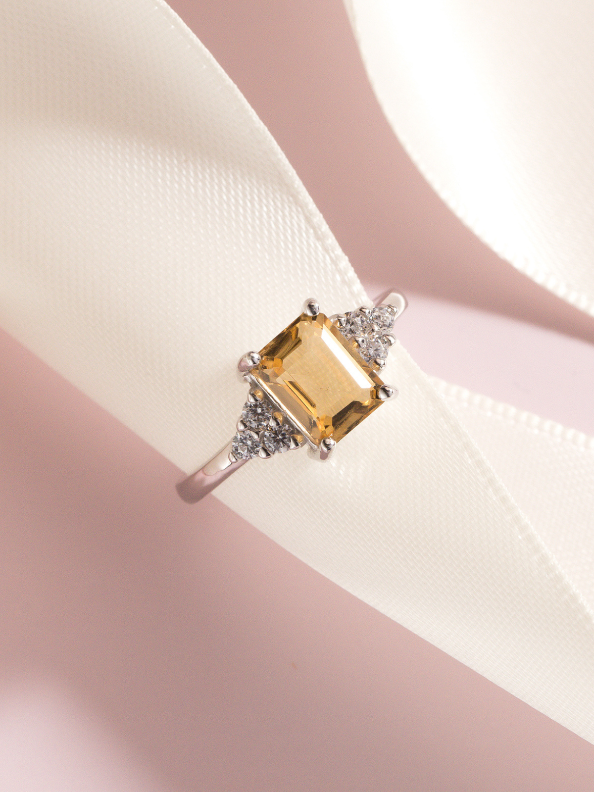 Citrine emerald cut ring in sterling silver product image