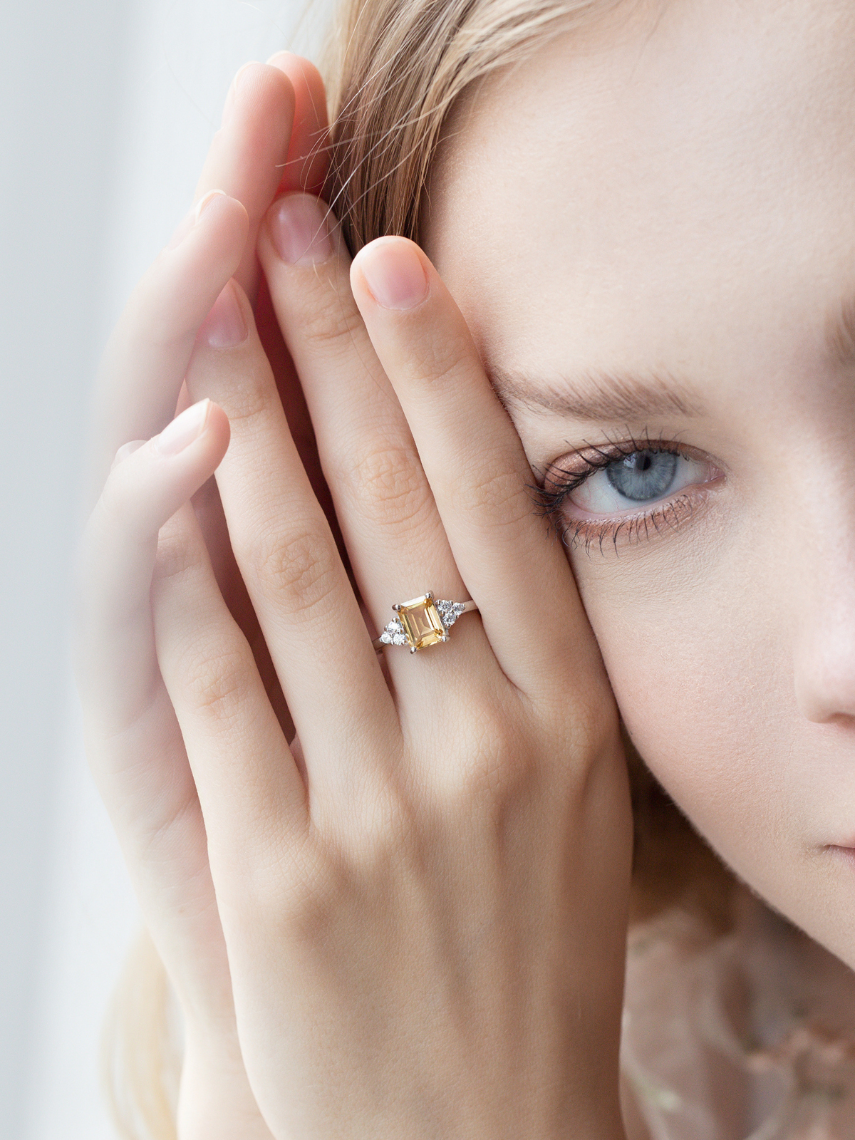 Citrine emerald cut ring in sterling silver model image