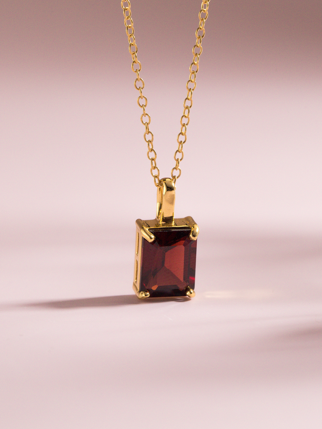 Garnet emerald cut pendant necklace in 18k gold vermeil detail image