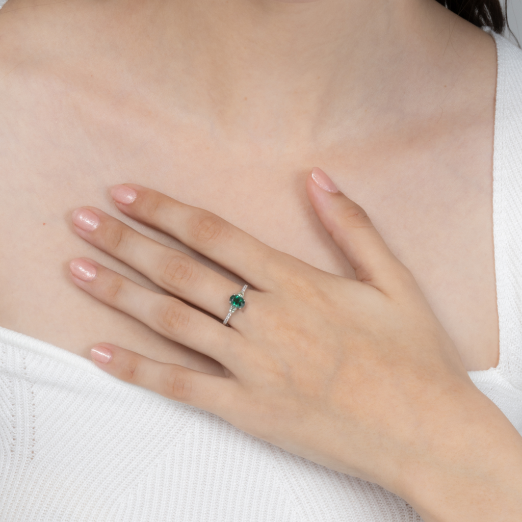 Green topaz and tourmaline ring in sterling silver detail image