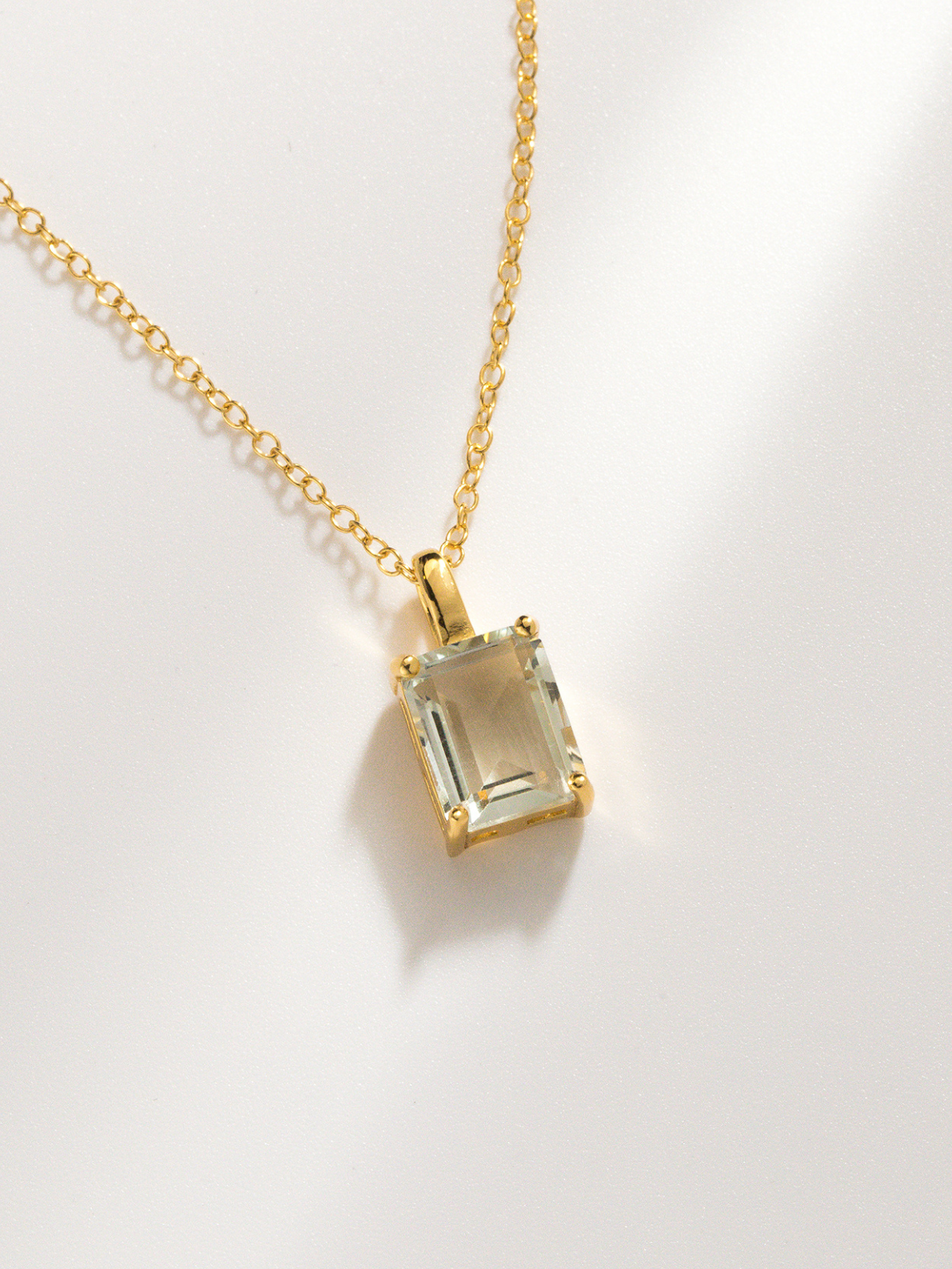 Green amethyst emerald cut pendant necklace in 18k gold vermeil detail image