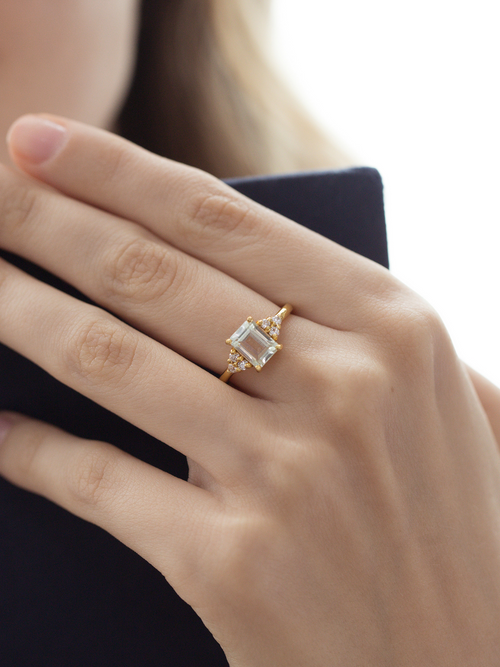 Green amethyst emerald cut ring in 18k gold vermeil model image