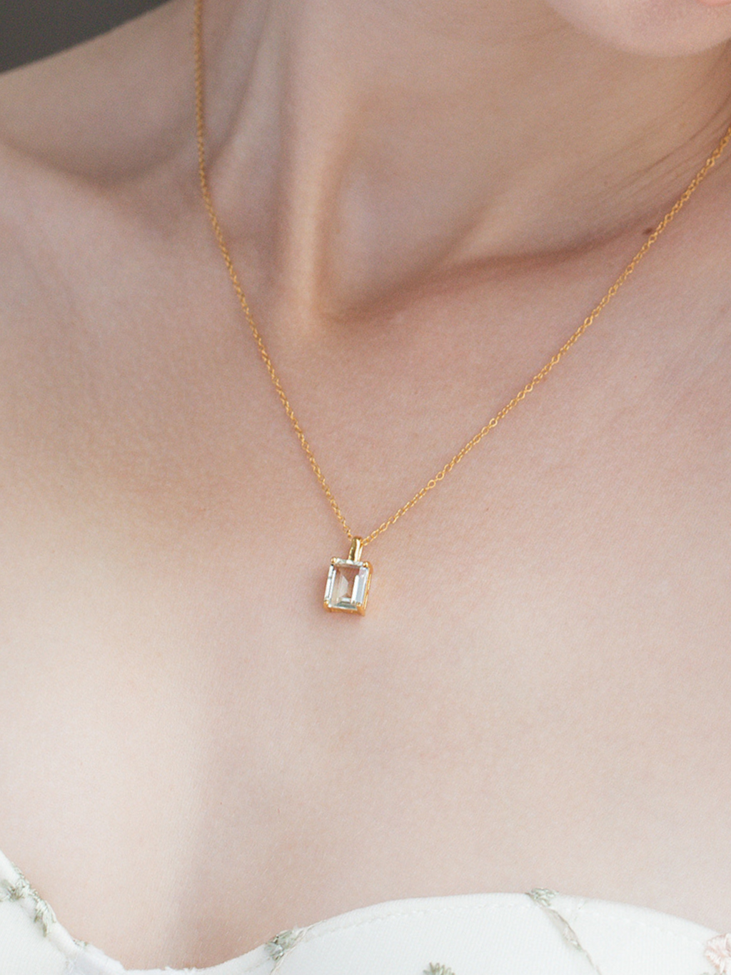 Green amethyst emerald cut ring and necklace in 18k gold vermeil model image