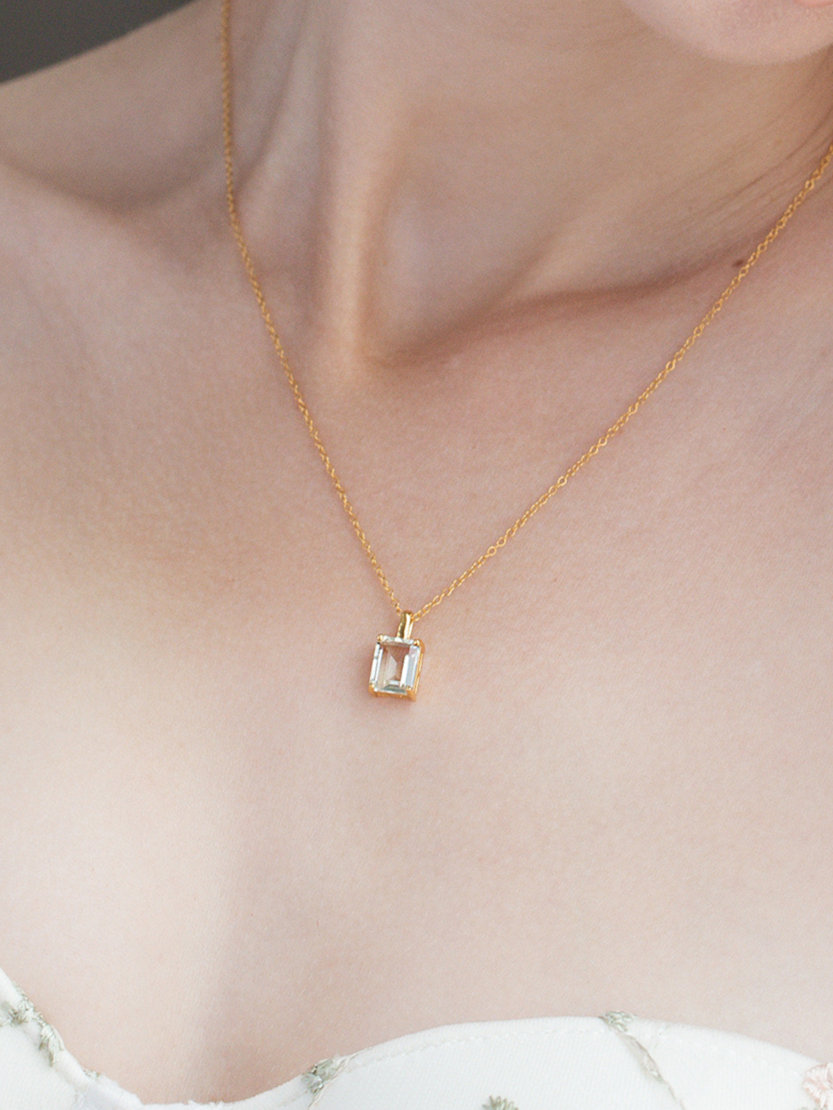 Green amethyst emerald cut ring and necklace in 18k gold vermeil model image