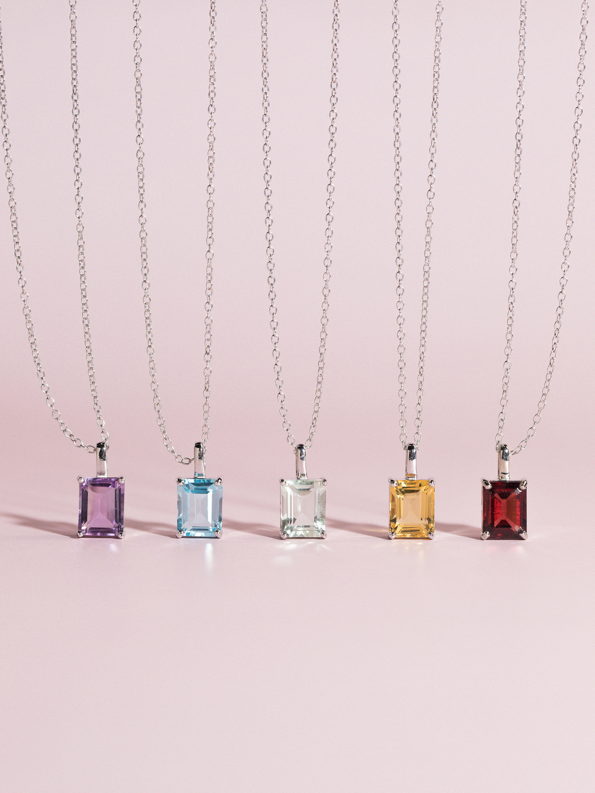 Emerald cut necklaces group image in sterling silver
