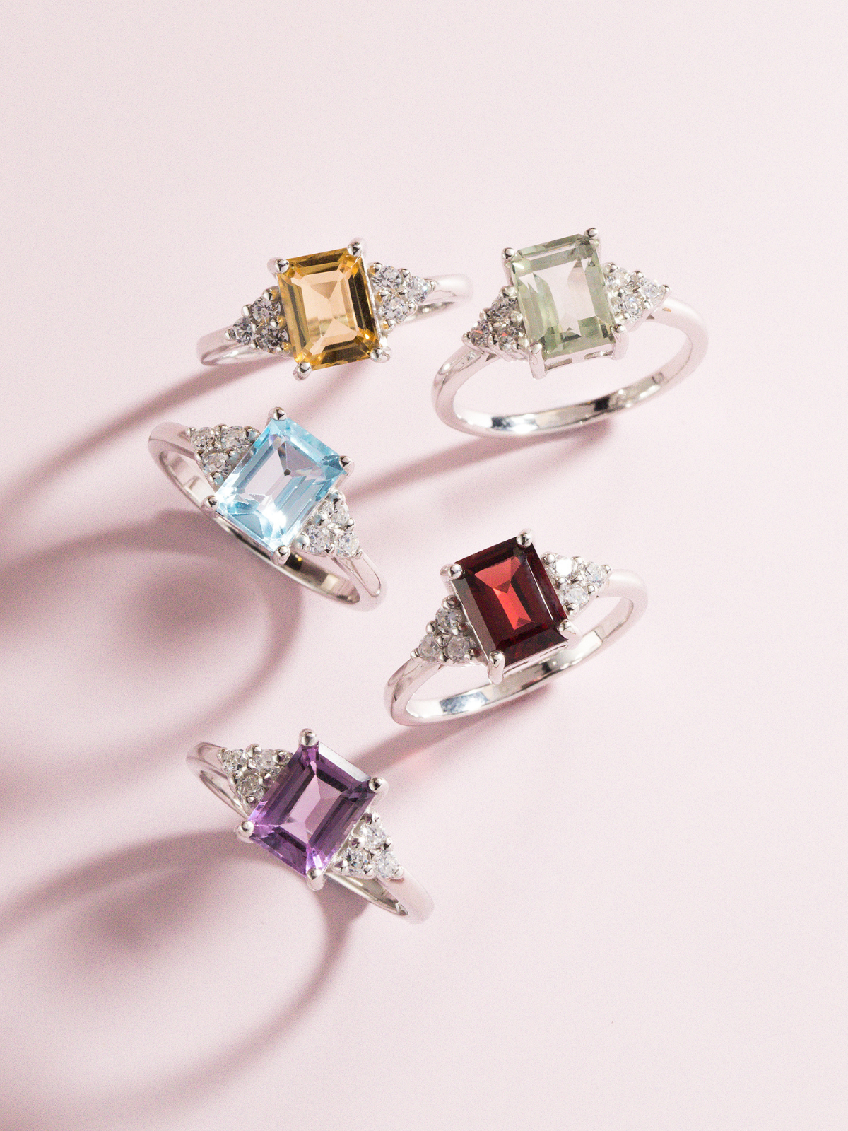 Emerald cut rings group image in sterling silver