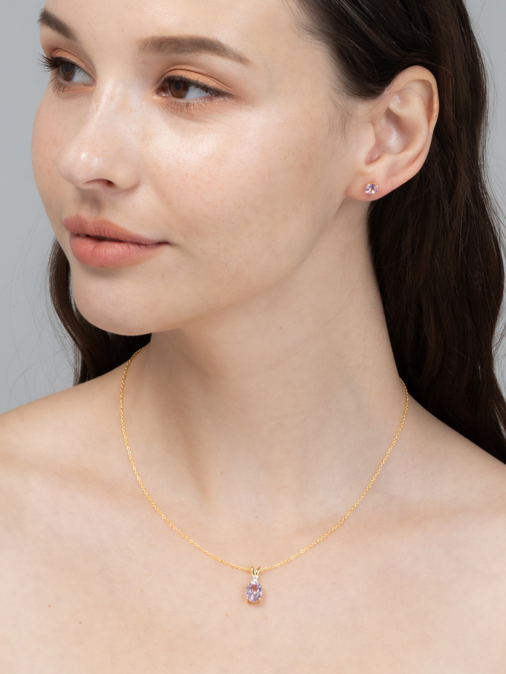 Lavender amethyst necklace and earrings in 18k gold vermeil