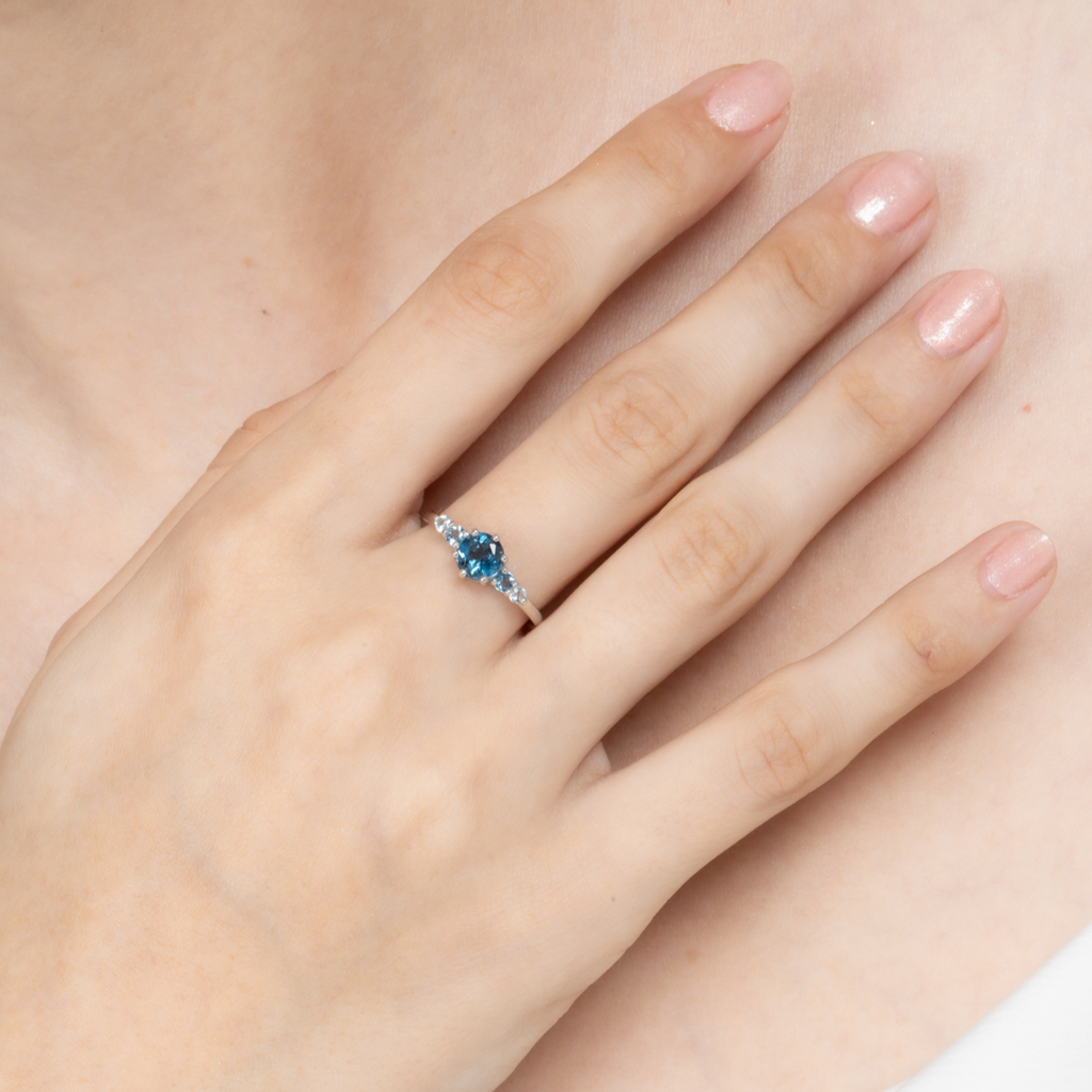 Ombre blue topaz five stone ring in sterling silver detail image