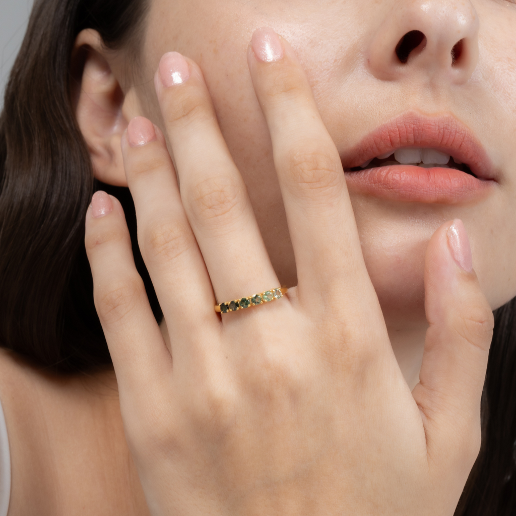 Ombre green tourmaline eternity band in 18k gold vermeil detail image