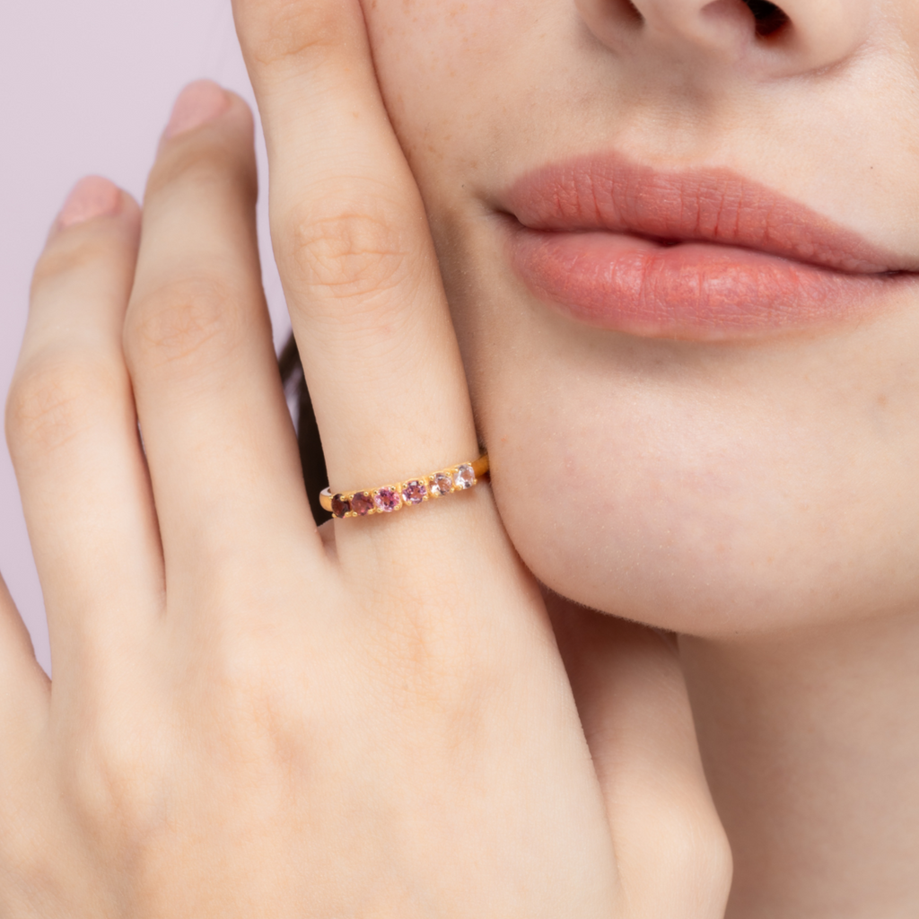 Ombre pink tourmaline eternity band in 18k gold vermeil detail image