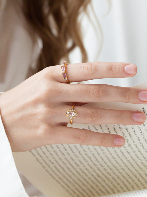 Pink morganite halo ring in 18k gold vermeil model image