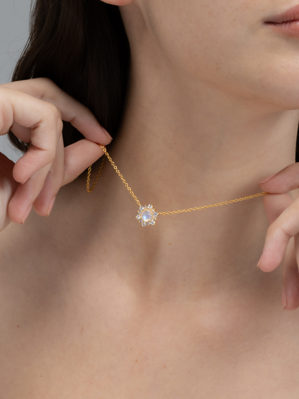 Rainbow moonstone necklace in 18k gold vermeil styled image