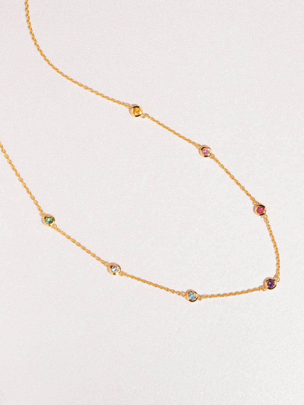 Rainbow gemstone necklace in 18k gold vermeil detail image