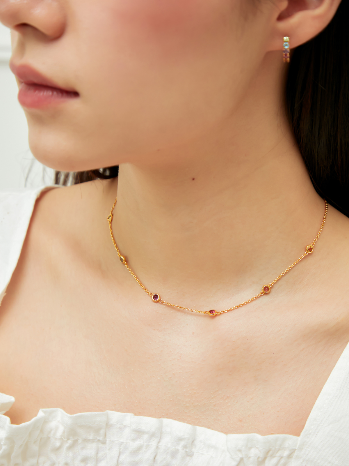 Rainbow gemstone necklace in 18k gold vermeil model image