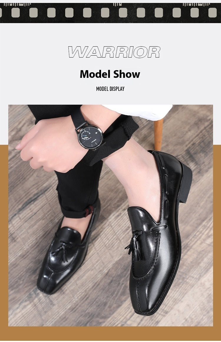 Kenike men's business casual leather shoes heel detail