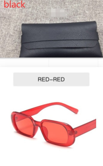 Kenike red retro small frame sunglasses with glasses bag variant