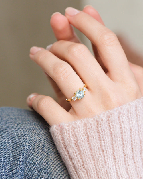 Blue topaz three stone ring in 18k gold vermeil model image