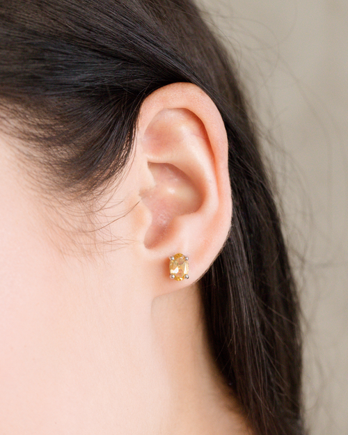 Citrine oval stud earrings in sterling silver model image