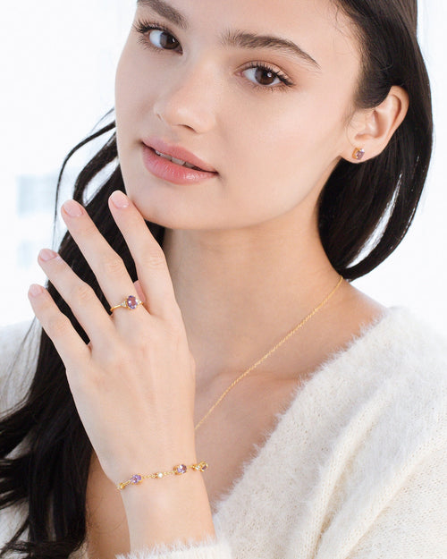 Lavender amethyst bracelet ring and earrings in 18k gold vermeil model image