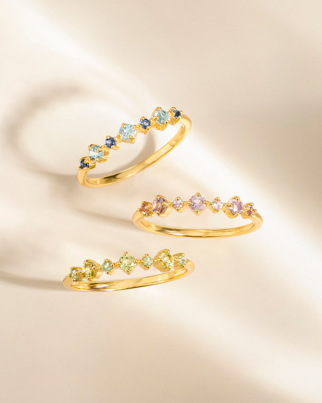 Blue Sapphire & Blue Topaz Stackable Half Eternity Band in 18K Gold Vermeil