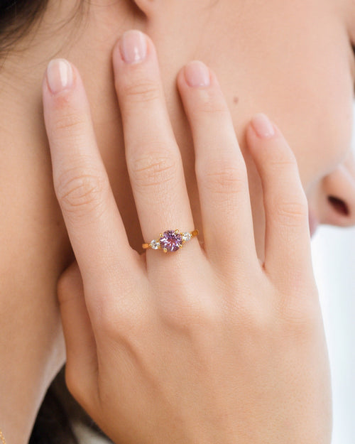 Lavender amethyst three stone ring in 18k gold vermeil model image