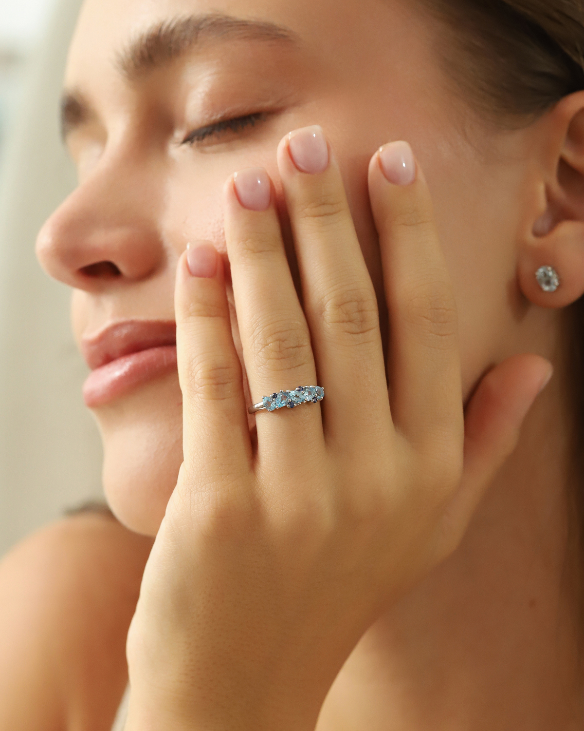 Blue Sapphire & Blue Topaz Pear Cut Half Eternity Band in Sterling Silver