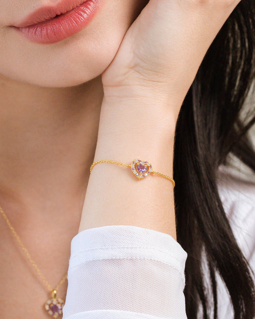 Lavender amethyst heart bracelet in 18k gold vermeil model image