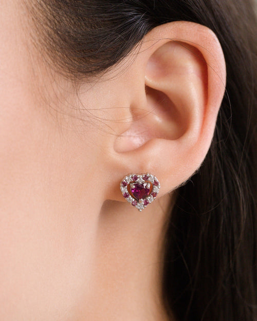 Rhodolite garnet heart stud earrings in sterling silver model image