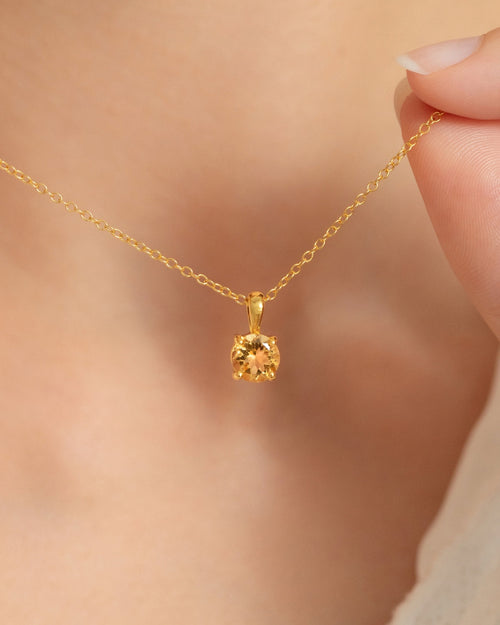 Vianne Jewellery round citrine pendant necklace 6mm in 18k gold vermeil shown on model