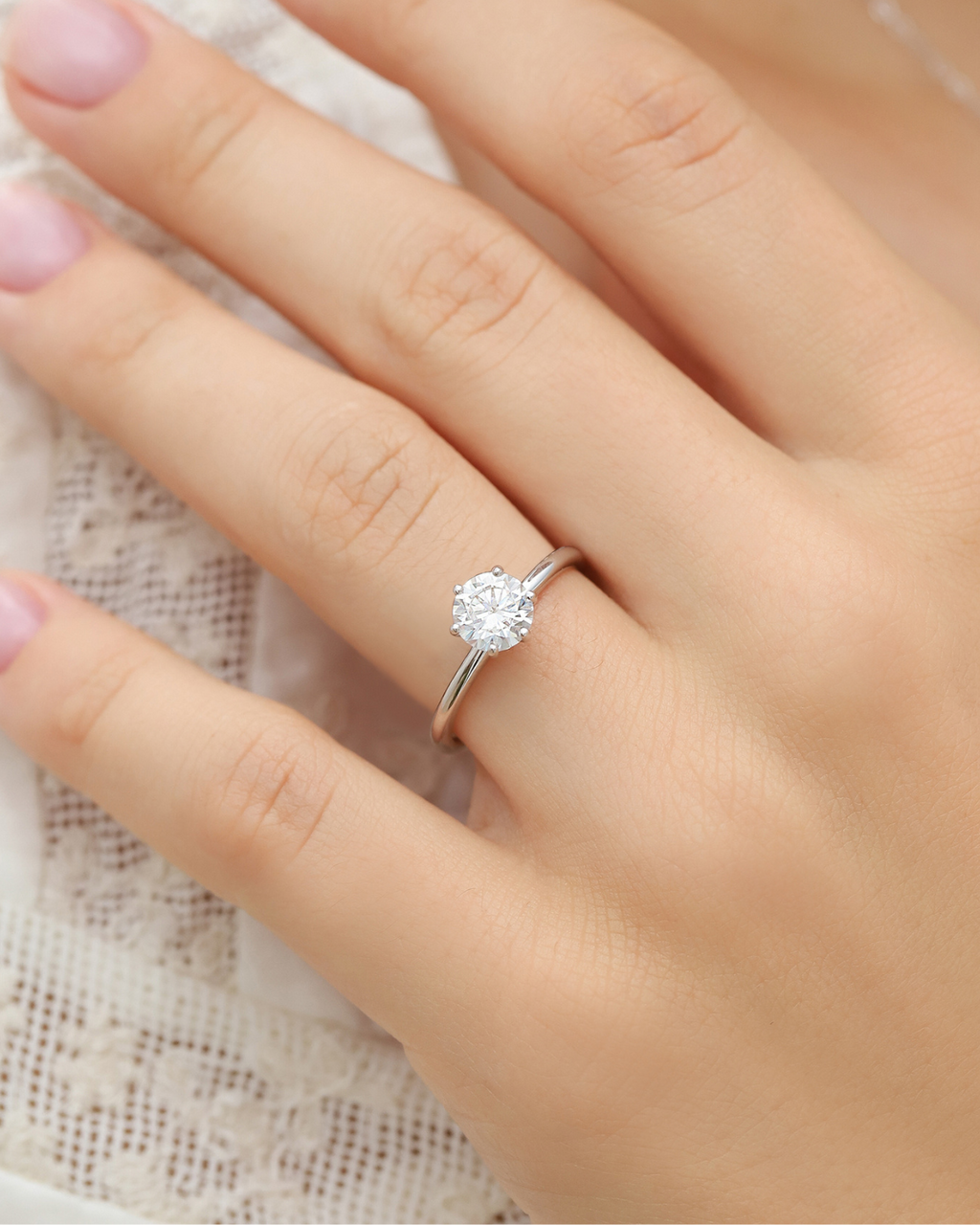1 ct Round Solitaire Moissanite Engagement Ring in Sterling Silver