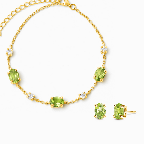 Vianne Jewellery peridot bracelet and stud earrings set in 18k gold vermeil