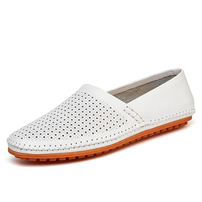 Kenike men's cowhide driving shoes white and dark blue variants