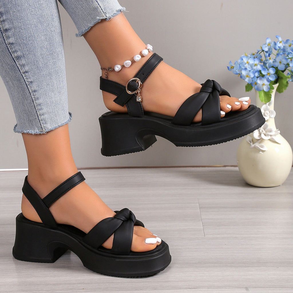 Kenike women's thick heel platform slipper sandals front view